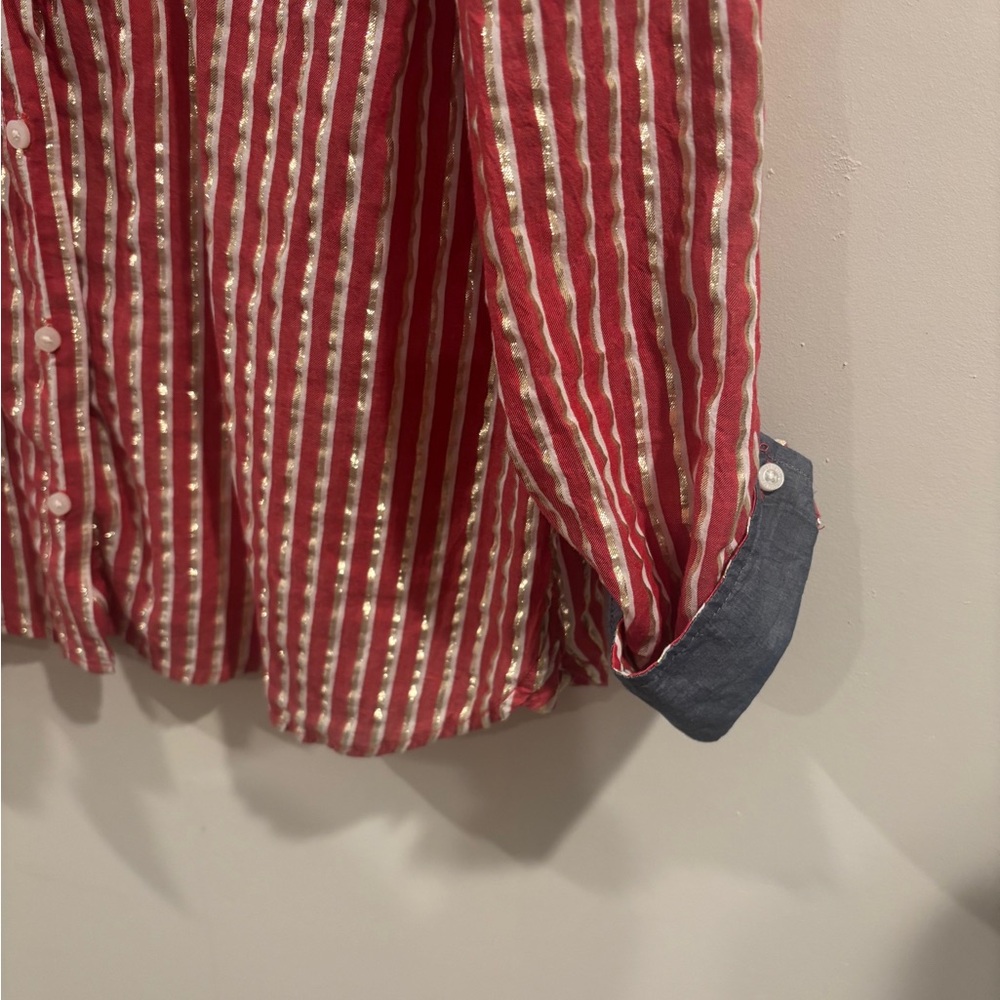 Tommy Hilfiger Red and White Striped Button-Down Shirt - Picture 6 of 7